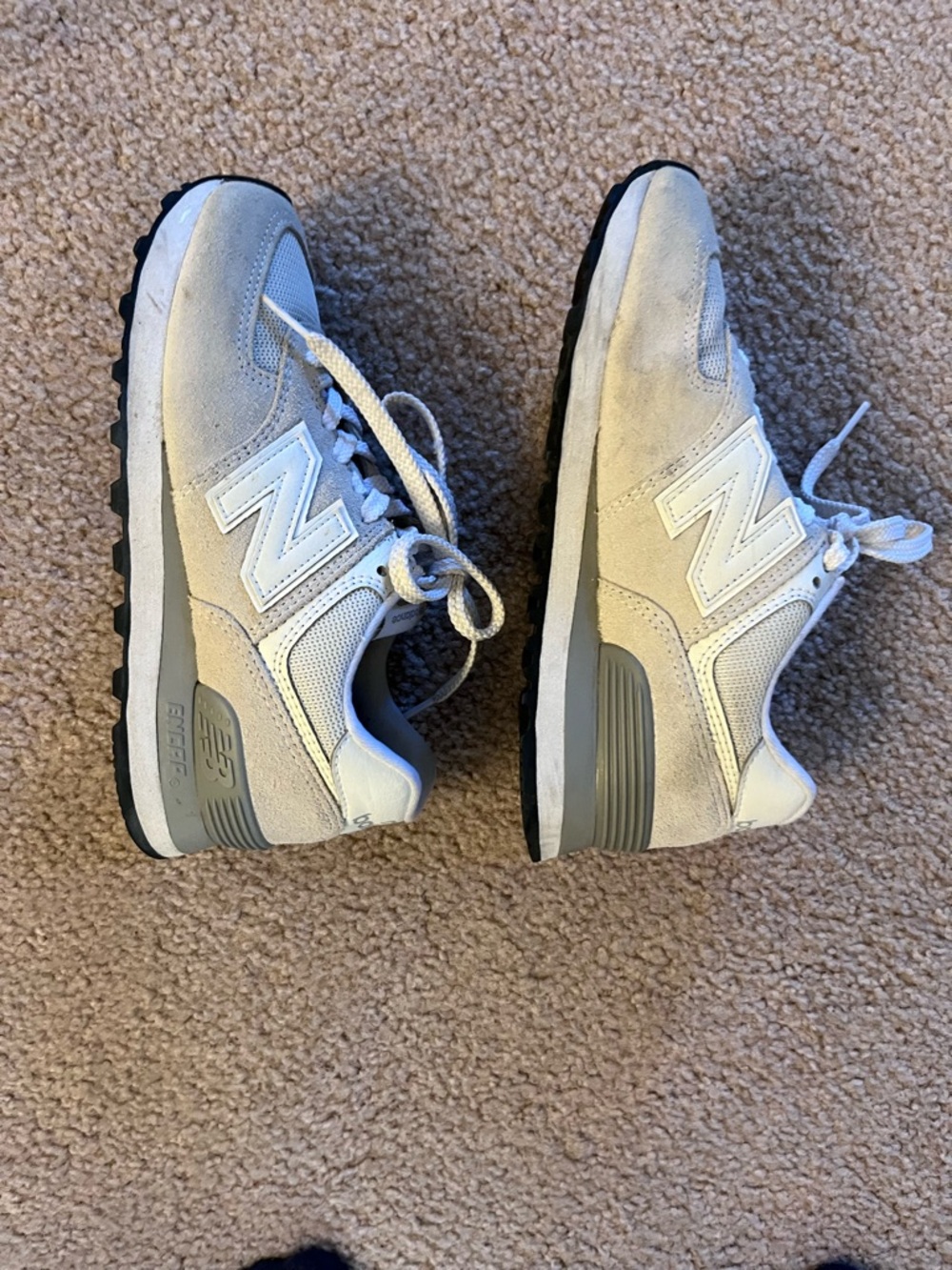 New Balance White and Cream 574 Sneakers - Picture 3 of 5